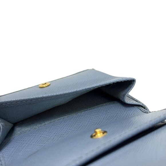 Auth PRADA - 1MV204 Light Blue Gold Leather Hardware Bifold Wallet - Picture 5 of 10